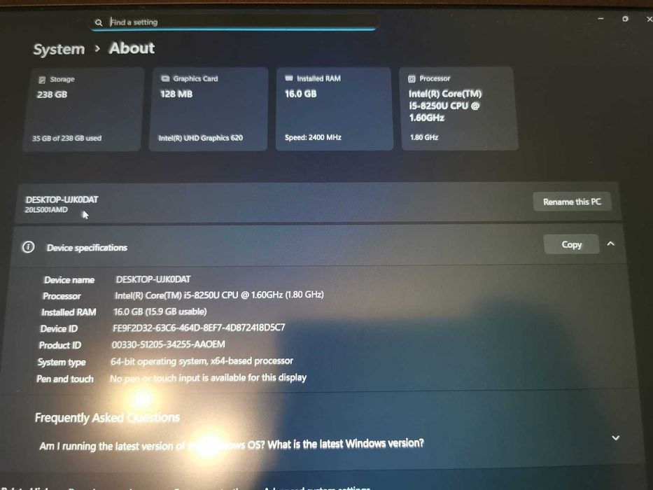SUPER OCAZIE Lenovo Thinkpad i5 8250, 16 gb ddr4, m2 256