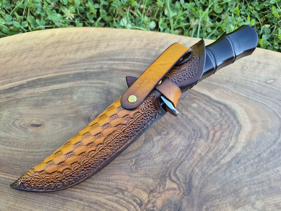 Японски ловен нож DAMASKUS AB,дамаска стомана VG10,кожена кания,LN418