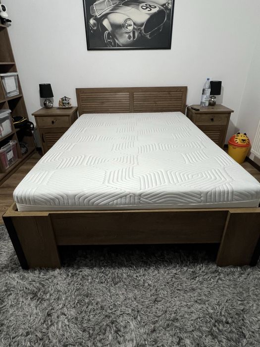 Pat Manderul 140x200 stejar salbatic+saltea+somiera