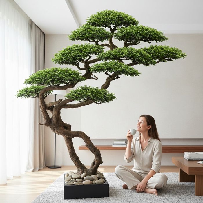 Copac Bonsai natural cu frunze artificiale