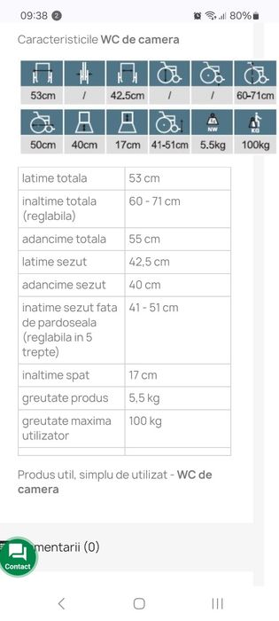 Toaleta portabila bolnavi