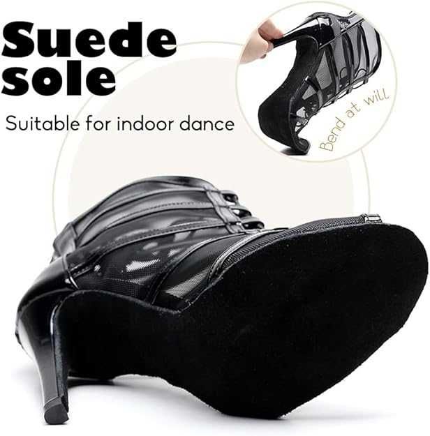 Botine Latino dance , Piele + plasa, toc inalt, 40, Redus de la 300RON