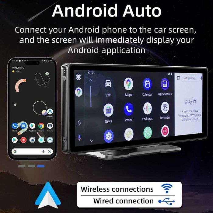 Преносим Carplay и Android Auto с DVR и AHD задна камера, 9888