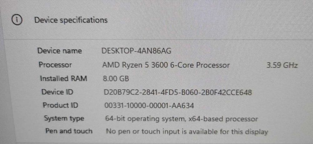 PC Desktop AMD Ryzen 5 3600, 8GB RAM, GTX1650, SSD+HDD
