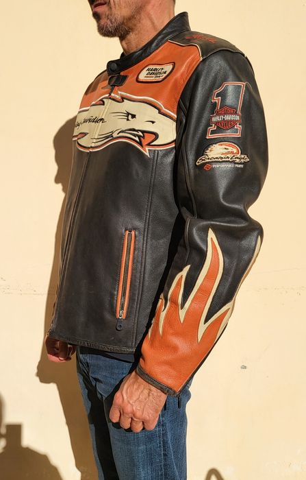 Geaca Piele Harley Screaming Eagle, Flames sleeves.