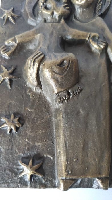 Старо масивно бронзово пано  Св.Богородица и Младенеца