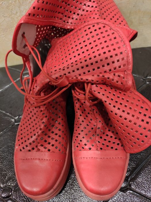 Червени естествена кожа ботуши летни