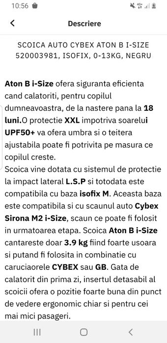 Scoica auto CYBEX Aton B I-SIZE