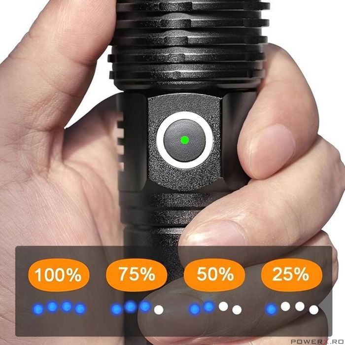 Lanterna din aluminiu, pentru iluminat, 1300 Lm, 4000 Mah, Verke