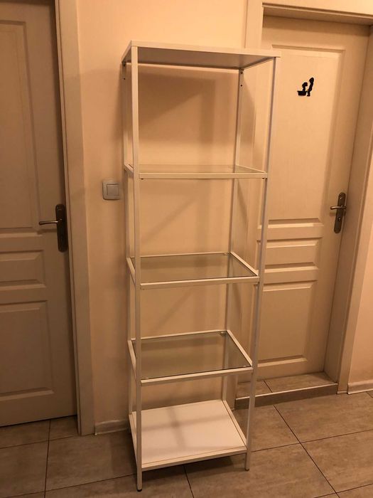IKEA white bookshelf with glass