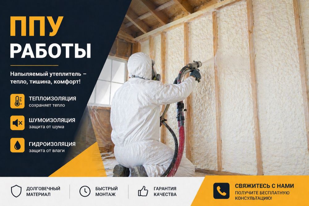 ППУ утепление дом ангар гараж крыша склад цех контейнеров