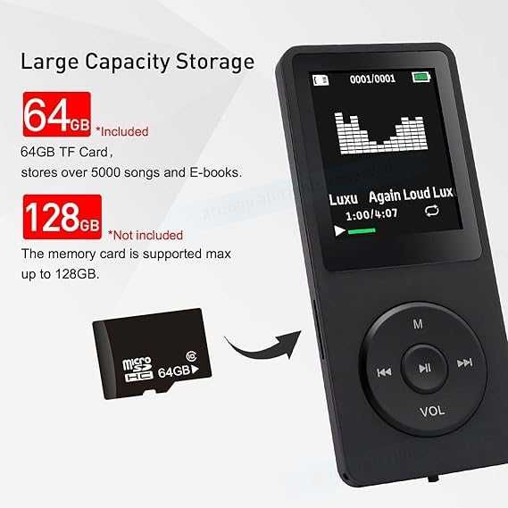 Arungo MP3 плейър 64GB , гласов рекордер, електронна книга, HD екран
