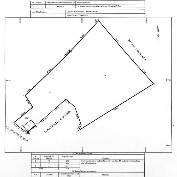 Teren intravilan Vâlcea - 4430mp în centrul comunei Milcoiu