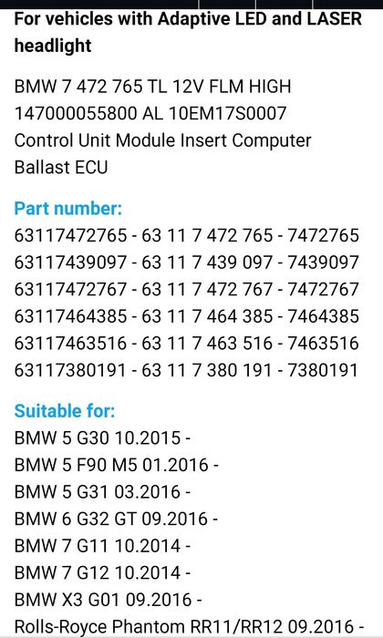 Calculator modul droser far full led adaptiv BMW 5 6 7 x3 g30 g11 g32