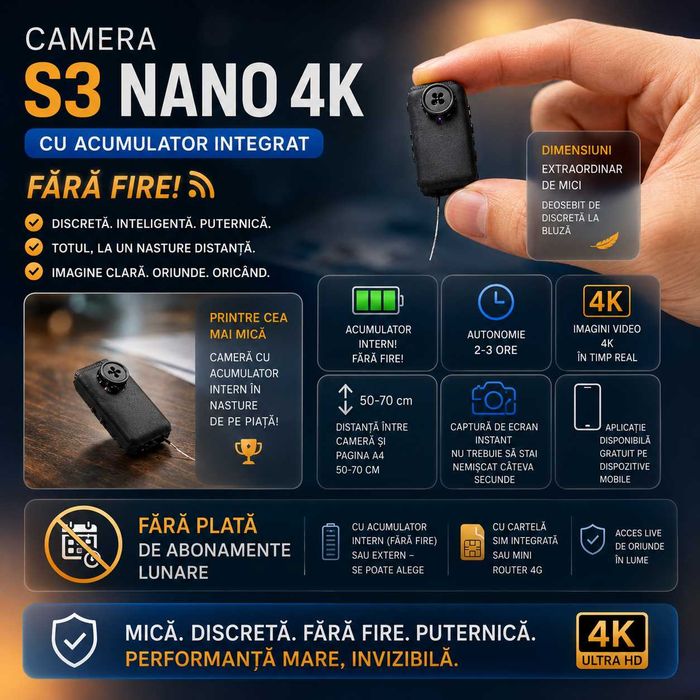 Camera Video in Nasture cu Baterie Interna - Casca de copiat - Sisteme de copiat iCheat S3 Nano 4K