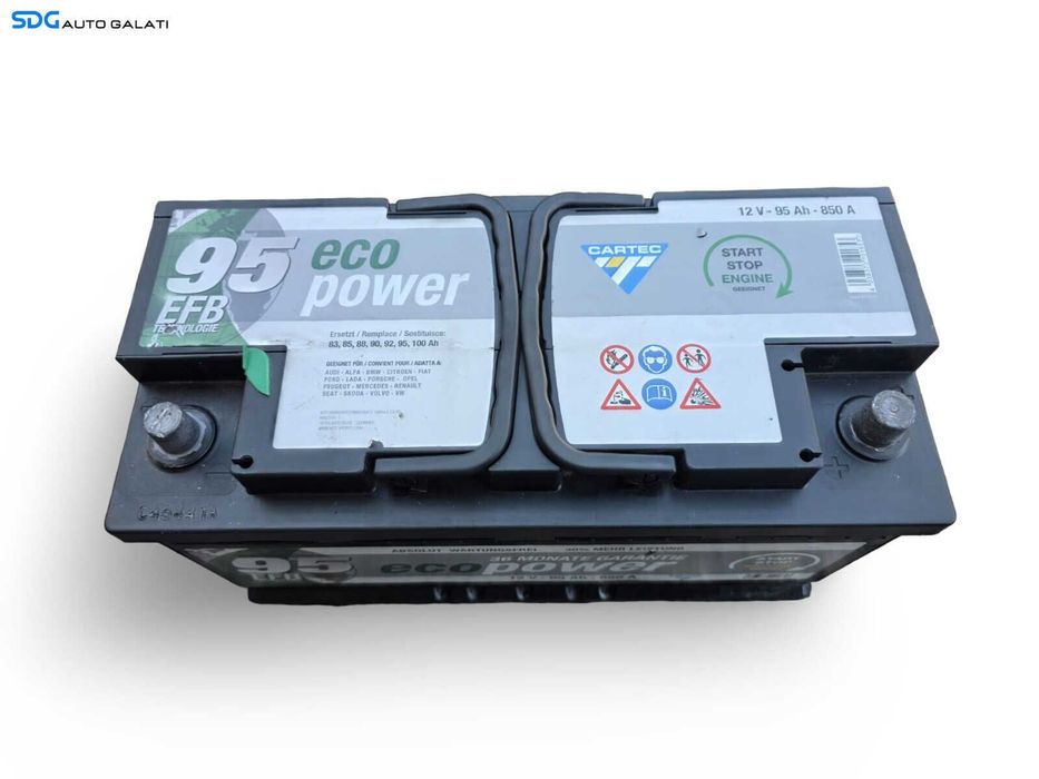 Baterie Acumulator Auto 95AH 850A EFB Start Stop CARTEC EcoPower Volkswagen Audi Seat Skoda Ford Opel Toyota BMW Mercedes Renault Peugeot Dacia [D1025]