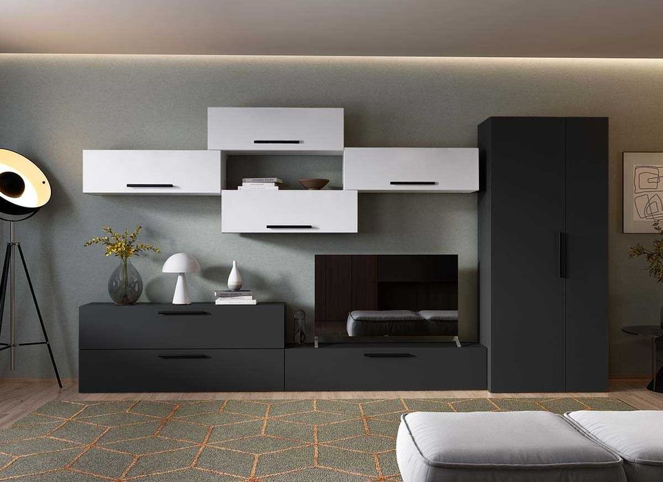 Living Pati 219 – Mobila Sufragerie Gri Antracit + Alb