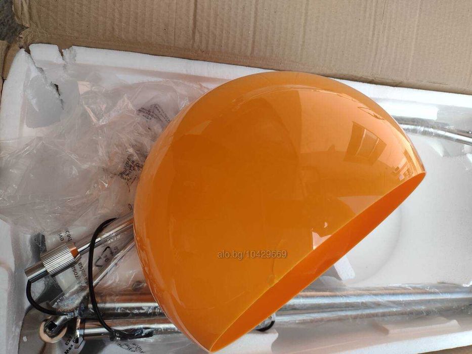 Лампа със стойка тип дъга оранжев плафон/мраморна стойка E27 60 W