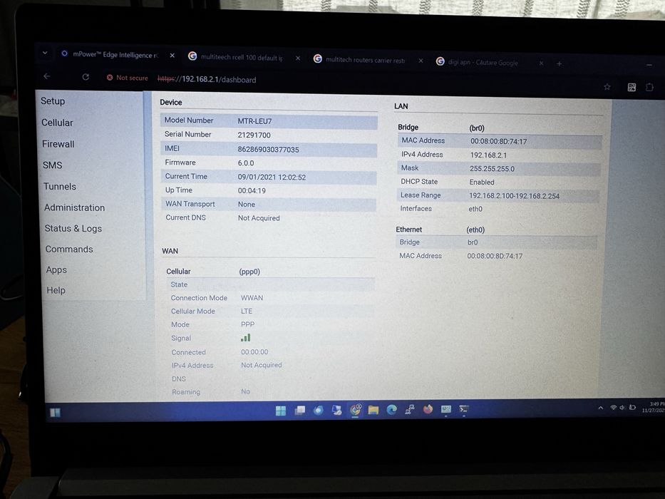 Multitech Multiconnect rCell MTR LEU7 B07 Router 4G LTE