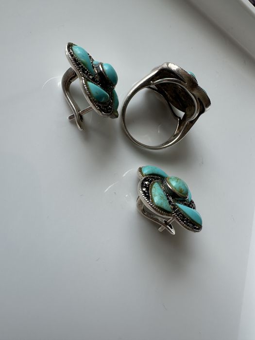Сережки и кольцо с бирюзой. Серебро. 925 проба