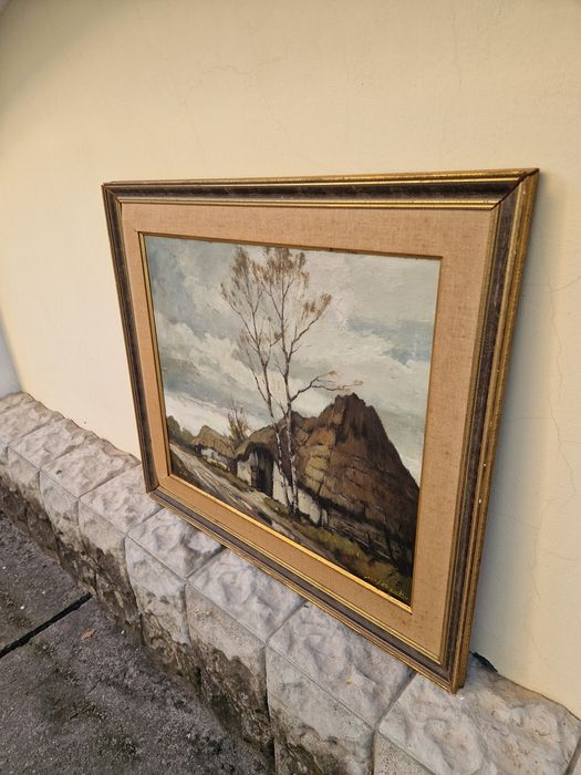 Чудесна антикварна белгийска картина масло върху платно