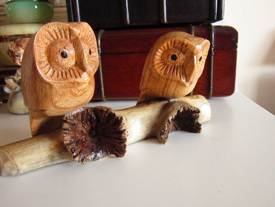 cadou rar Owl Romance -Doua Bufnite Yudi Suardi -  lemn Bali