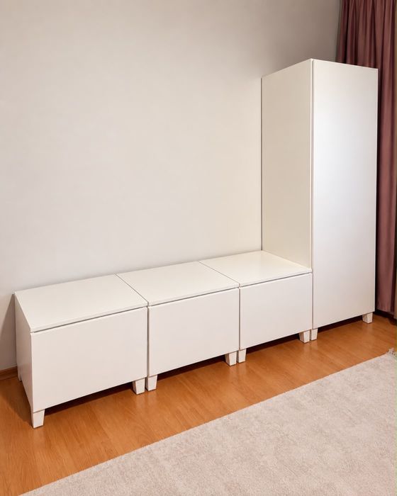 Dulap modular IKEA PLATSA – 3 corpuri joase + corp înalt, alb