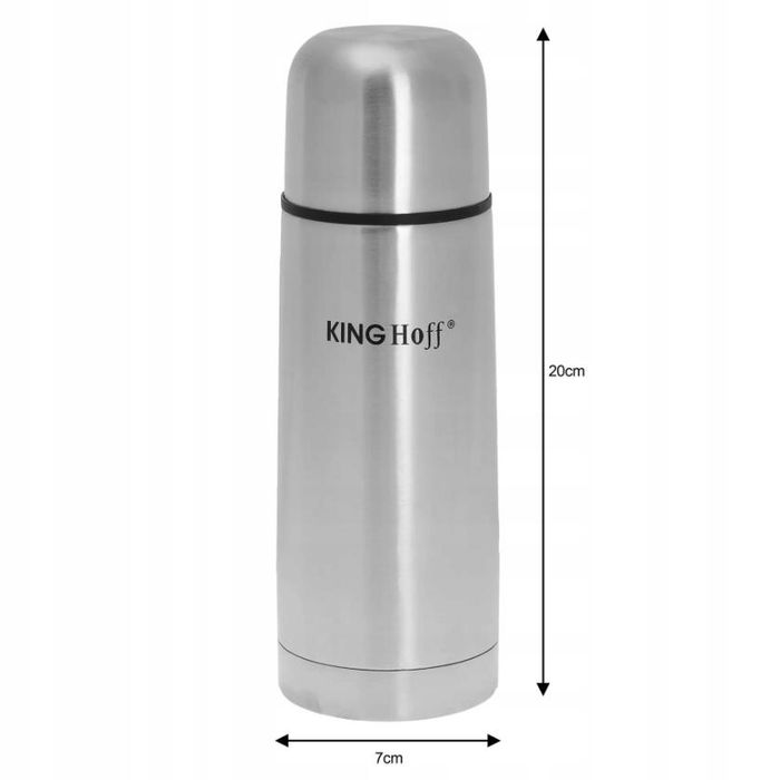 Termos din inox argintiu cu pereti dubli, capacitate 350 ml, husa de