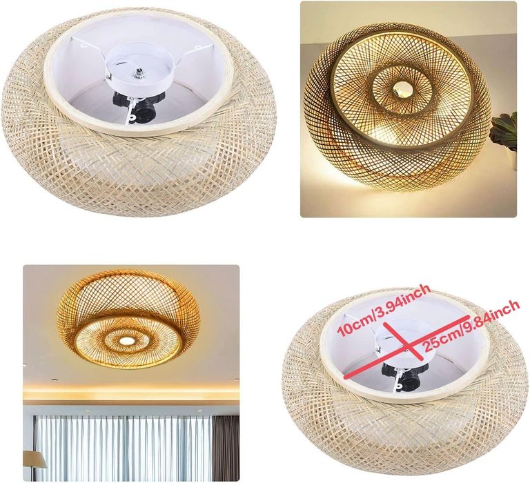 Ф40 Плетена невисяща лампа от тъкан ратан, бамбук, 3×Е27