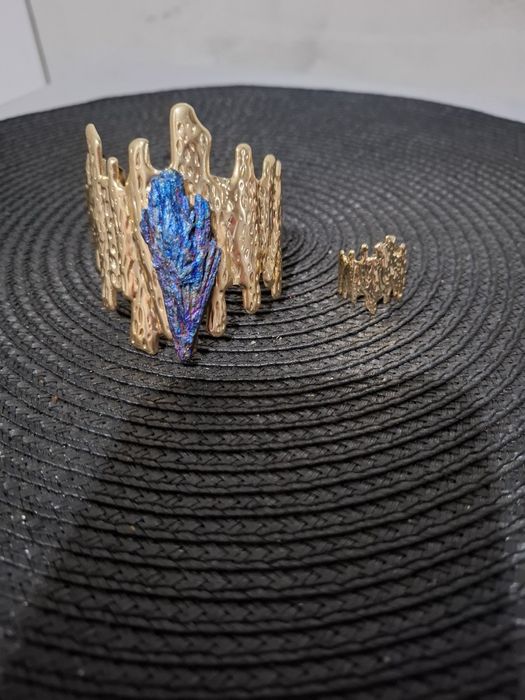 Set cuart Aura albastru bratara 6.5 cm si inel 2 cm reglabile