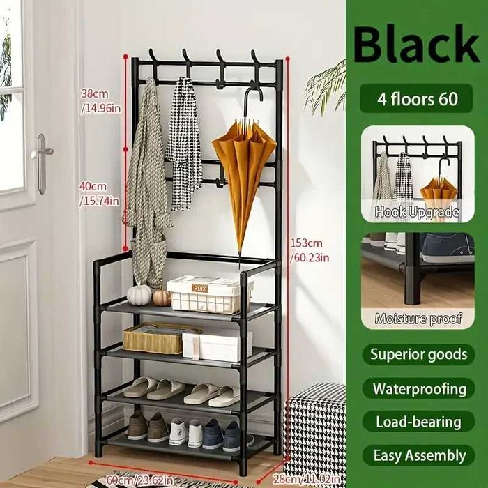 Eтажерка - стойка на 4 или 5 нива със закачалки и рафтове за обувки