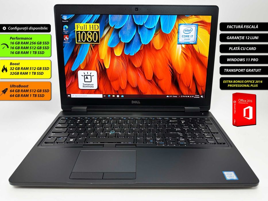 Laptop Dell Latitude 5580 Intel i7 16 gb ram 256 gb ssd Ecran 15.6 inch Full HD Gama business ultrabook Office 2016 Windows 11 Factura Garantie 1 an