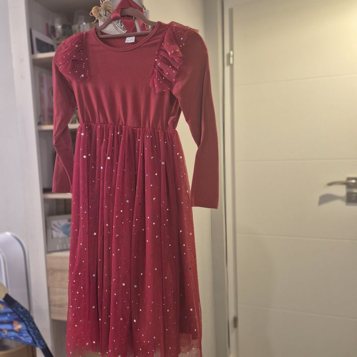 Rochie alba rosie superbe 9-10 Ani bolero paiete Dans