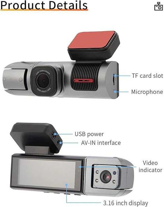 DazulI даш камера 3.16 инча с двоен обектив, Wifi, HD 1080P, GPS