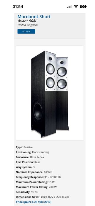 Mordaunt Short AVANT 908i Boxe HiFi 200W Made in UK Pret deMAGAZIN938€