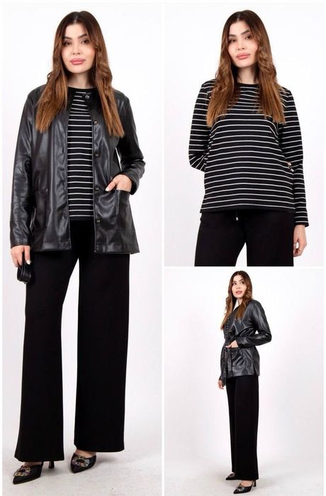 Стильная тройка с кожаным пиджаком