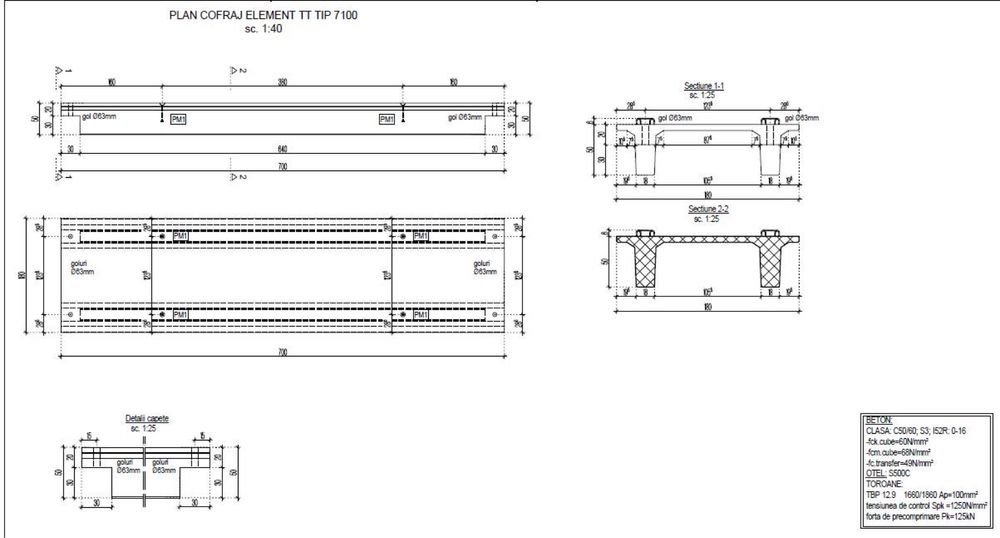 Element prefabricat TT - beton precomprimat C50/60