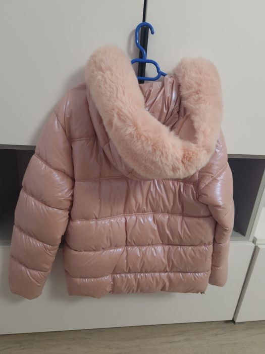 Geacă de iarnă roz sidefat cu sclipici 158/164