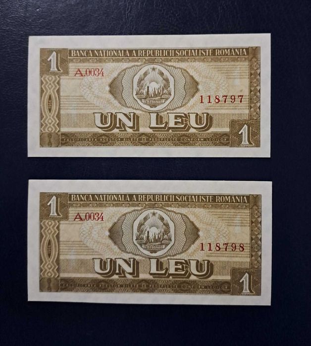 Lot 2 X 1 LEU 1966, UNC, Numere consecutive