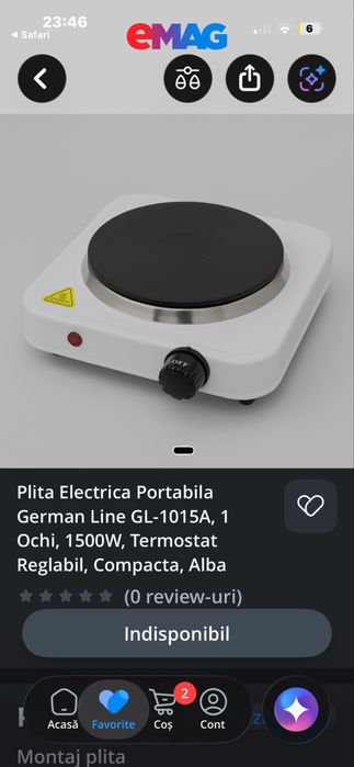 Plita Electrica Portabila German Line GL-1015A, 1 Ochi, 1500W, Termostat Reglabil, Compacta, Alba