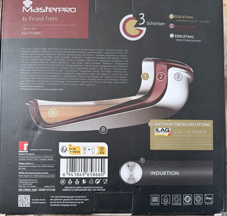 Vând Tigaie Antiaderentă Masterpro Hi-Tech, 28cm, Oțel Inoxidabil Nouă