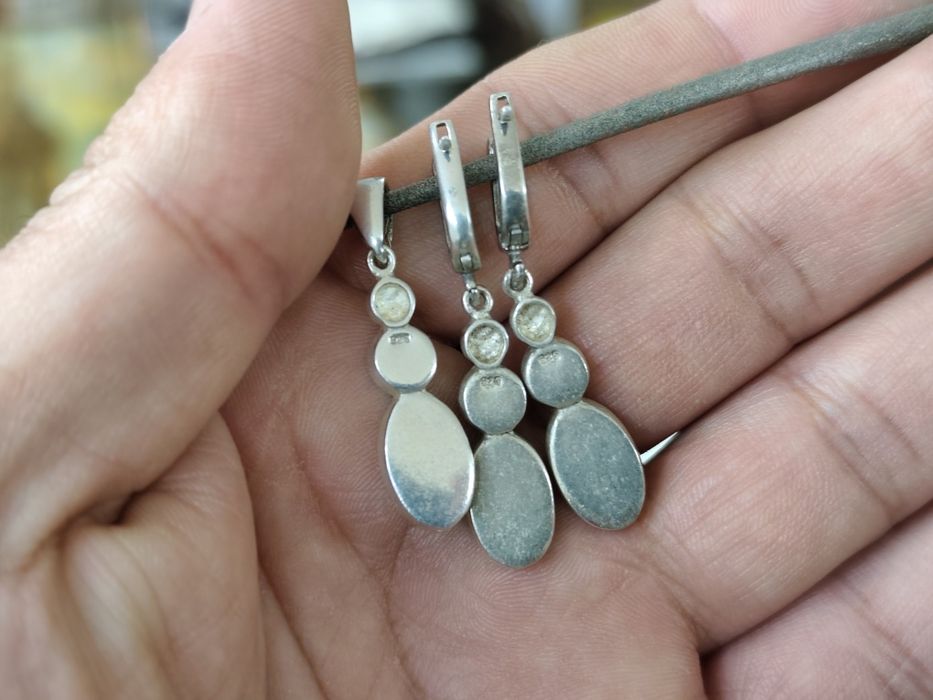 Сребърен комплект обеци с медальон 925 и кралски седеф