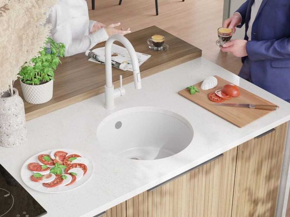 Бяла кръгла кухненска мивка за вграждане под плот Валета 50 460x460 мм