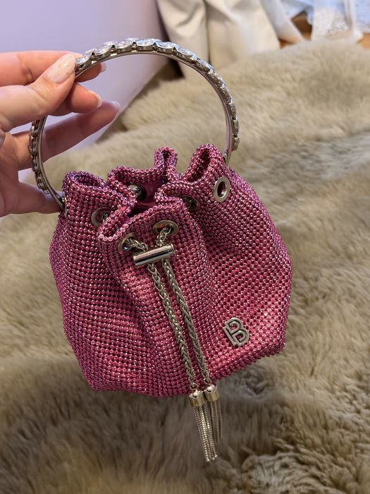 Малка чанта с камъни, розова, тип pouch