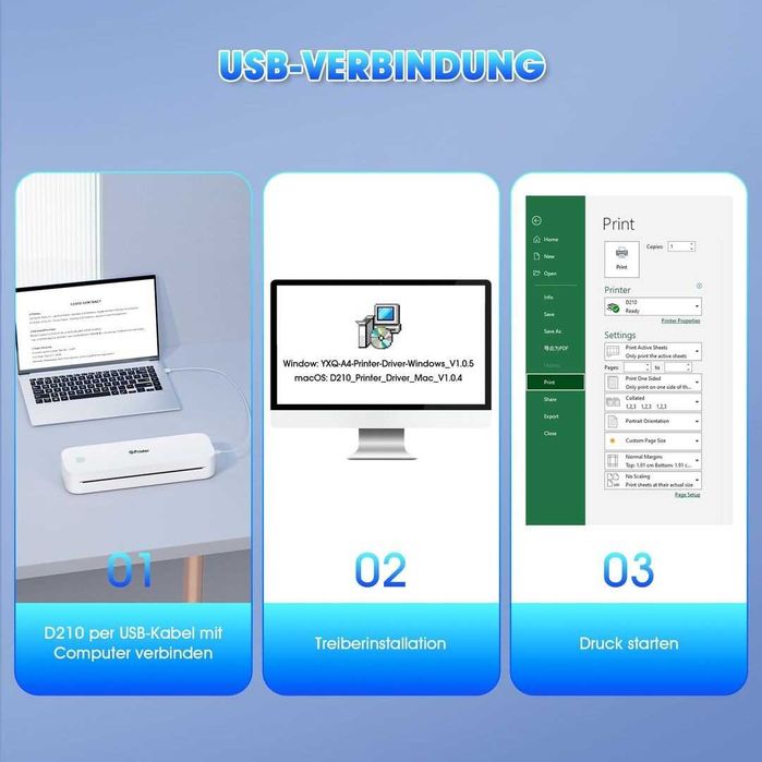 Портативен А4 Термален Принтер Bluetooth Съвместим с iOS/Android/Татус