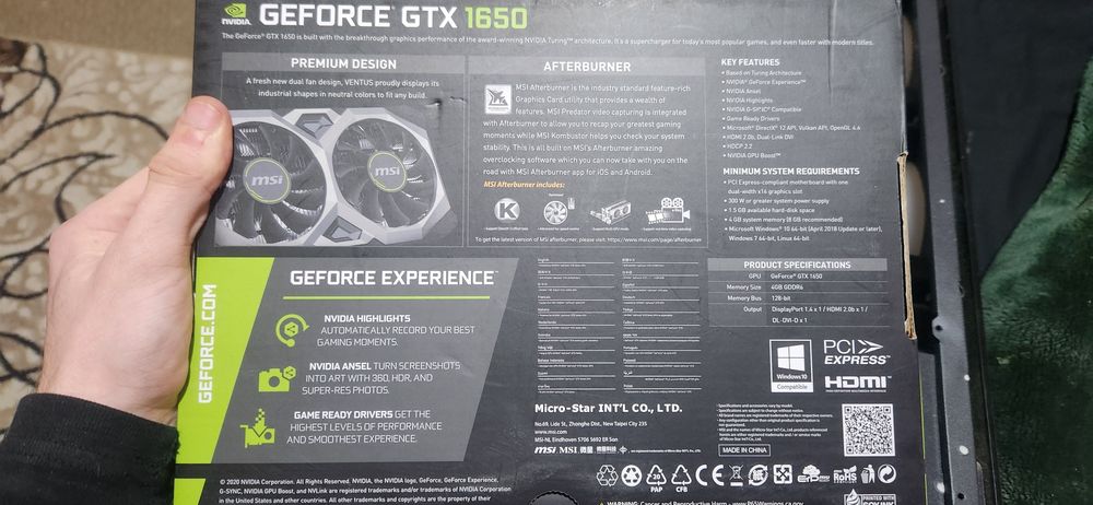 MSI GTX 1650 4GB 2 вентилятора