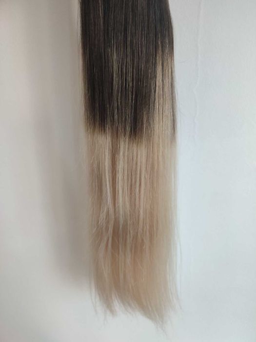 Естествена коса на цяла треса/екстеншъни, 100г/55см, омбре, тъмно руса