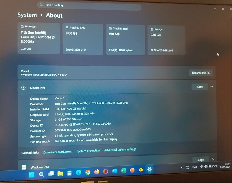 Laptop ASUS VivoBook X1500EA, Intel i3 Gen 11, 8GB RAM, 256GB SSD, Windows 11 Pro, Cutie