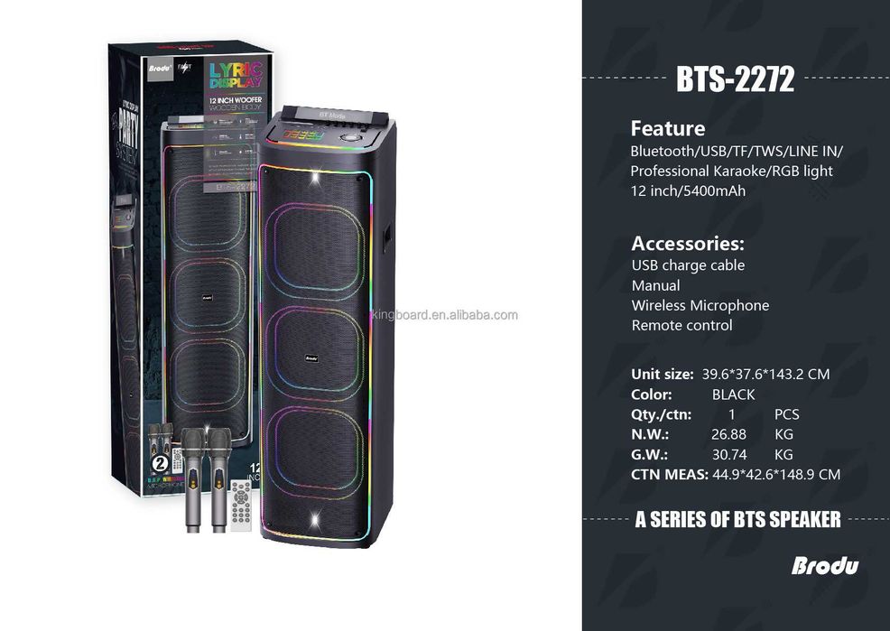 Boxa portabila Bluethooth MP3 USB FM BRODU BTS-2272 300W