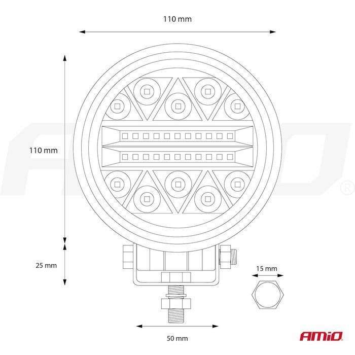 Proiector auto LED Amio 12-24V, cu 26 LED 3030, rotund 110mm, 1 buc
